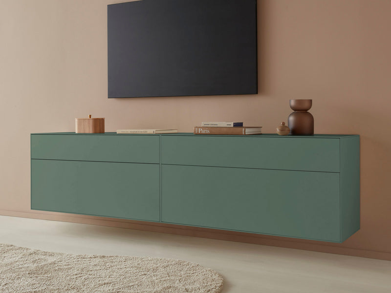 Comodă Tv Essentials alba cu functie push-to-open 224 cm lățime - LunaHome.ro
