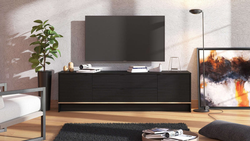 Comoda Tv Lille cu design elegant modern neagra 182,5 cm - LunaHome.ro
