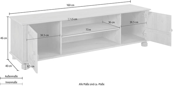 Comodă Tv Mette din lemn de pin maro închis, 160 cm