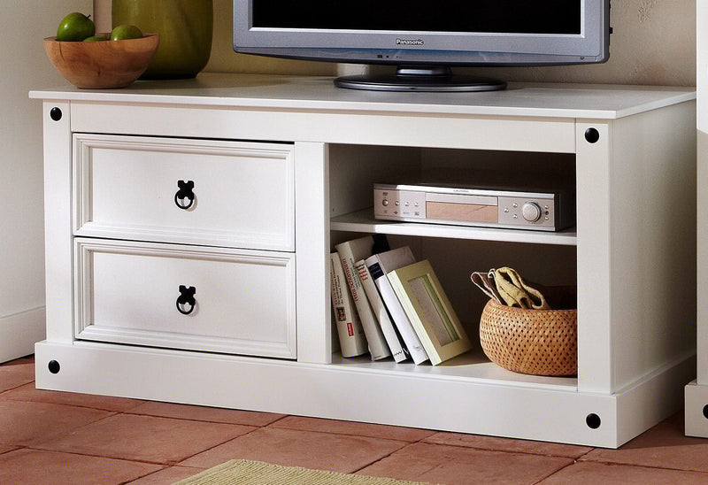 Comoda Tv Mexico din lemn de pin alb 120 cm - LunaHome.ro