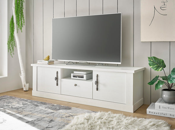 Comodă Tv Ravenna albă în stil romantic, 155 cm lungime - LunaHome.ro