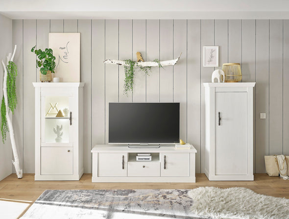 Comodă Tv Ravenna albă în stil romantic, 155 cm lungime - LunaHome.ro