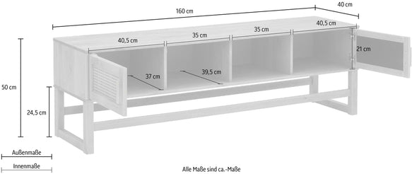 Comoda Tv »Jolene«, cu țesătură de ratan din lemn masiv 160 cm - LunaHome.ro