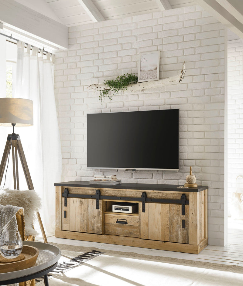 Comoda Tv »SHERWOOD« cu aspect de lemn, usi tip hambar, lățime 161 cm - LunaHome.ro