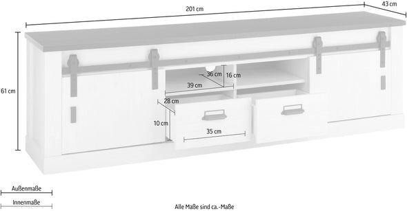 Comoda Tv »SHERWOOD« cu aspect de lemn, usi tip hambar, lățime 201 cm - LunaHome.ro