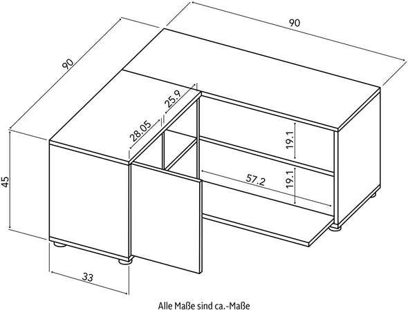 Comoda Tv de colț Angle negru cu stejar 90x90 cm - LunaHome.ro
