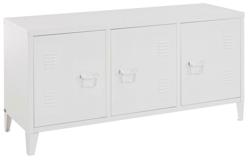 Comoda Tv industriala Jensjorg alba din metal, 120 cm - LunaHome.ro