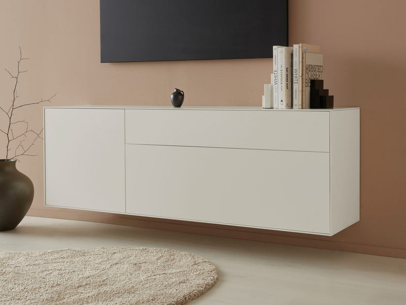 Comodă Tv Essentials alb cald functie push-to-open 167 cm lățime - LunaHome.ro