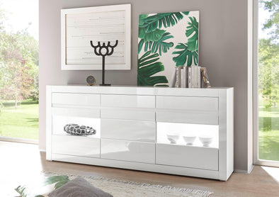 Comoda Carat alb lucios, design modern, 217 cm latime - LunaHome.ro