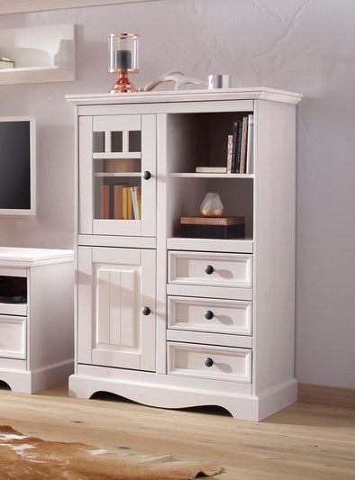 Comoda Melissa din lemn de pin alb rustic, 80 cm lățime - LunaHome.ro