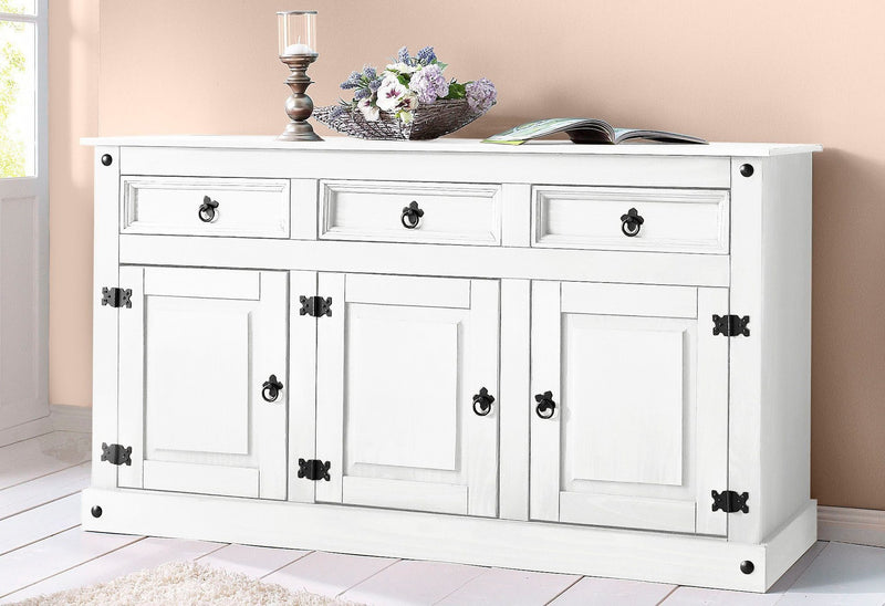 Comodă »Mexico« din lemn masiv de pin alb rustic, lățime 151 cm - LunaHome.ro