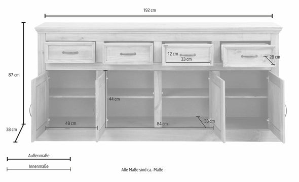 Comoda »Selma« din lemn masiv de pin alb cu natur, 192 cm - LunaHome.ro