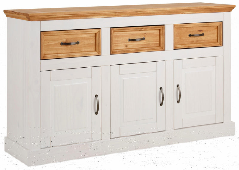 Comoda »Selma« din lemn masiv de pin alb rustic si natur, 145 cm - LunaHome.ro