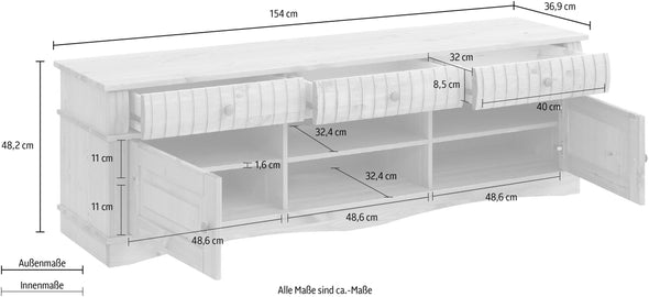 Comoda TV Teresa din lemn de pin natur 154 cm - LunaHome.ro