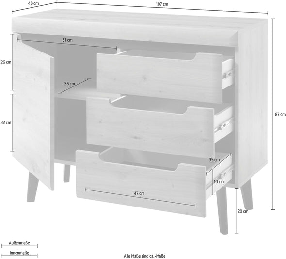 Comoda »Torge« cu design scandinav, aspect de lemn, 107 cm latime - LunaHome.ro