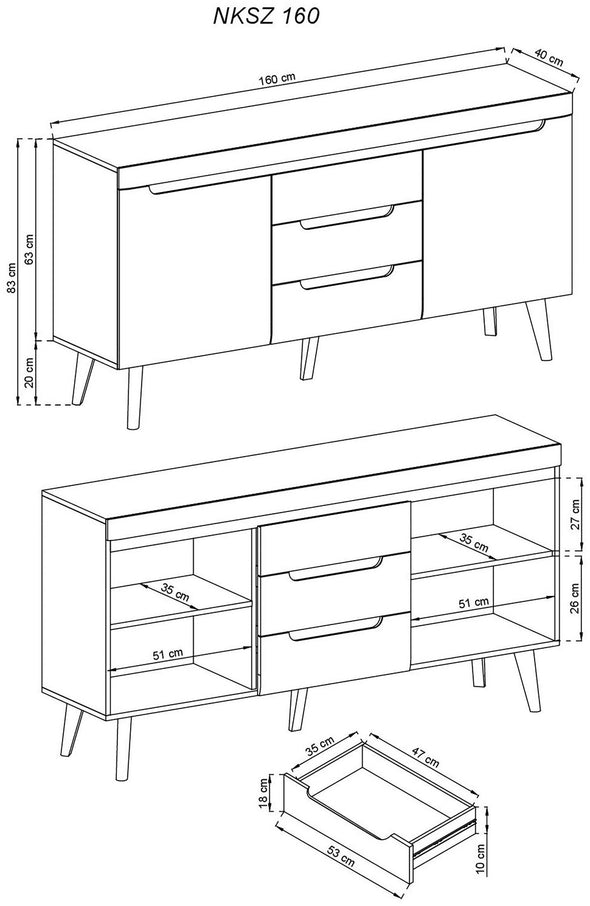 Comoda »Torge« cu design scandinav alba, 160 cm latime