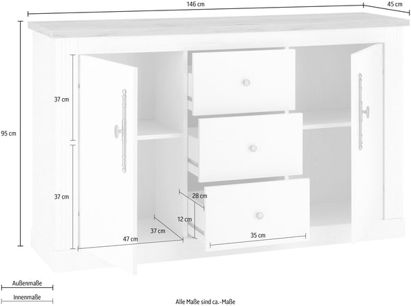 Comoda »WESTMINSTER« cu aspect de lemn elegant, lățime 146 cm - LunaHome.ro