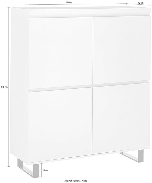 Comoda albă Austin cu picioare din metal negru, soft-close, 111 cm - LunaHome.ro