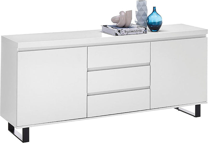 Comoda albă Austin cu picioare din metal negru, soft-close, 166 cm - LunaHome.ro