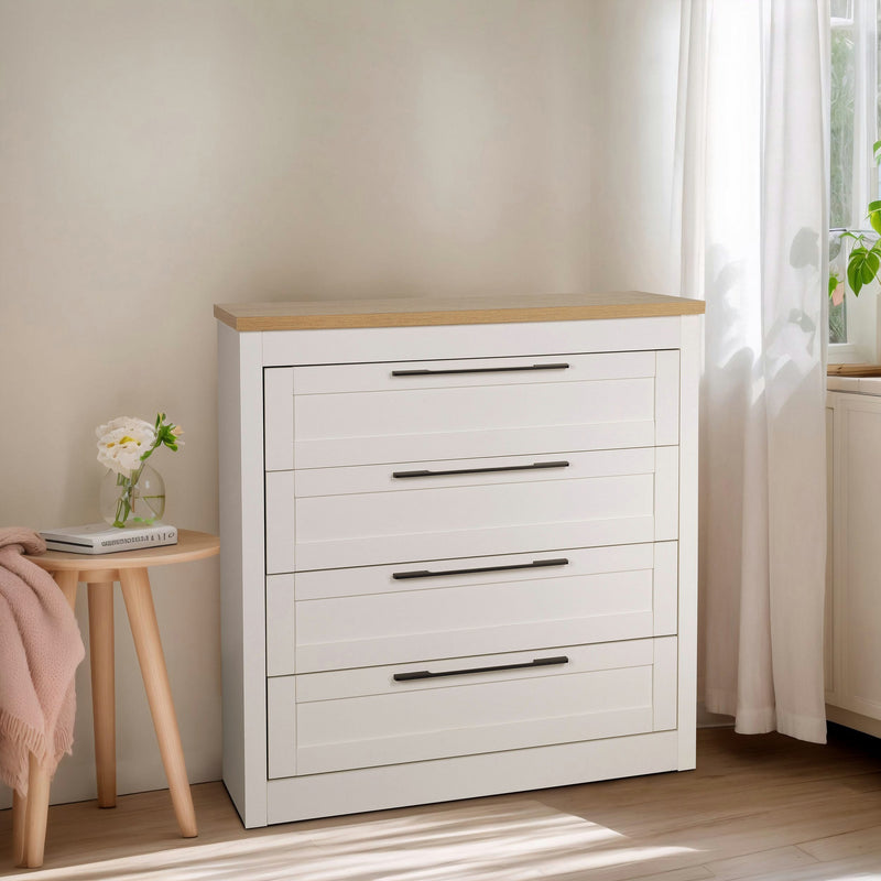 Comoda alba Busum eleganta cu 4 sertare 90 cm