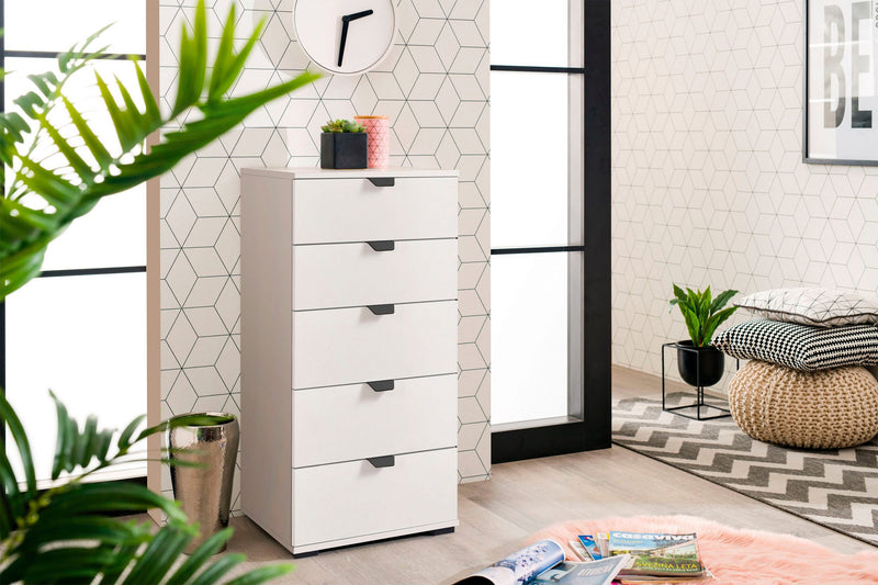 Comoda albă Duero cu 5 sertare 45 cm lățime - LunaHome.ro