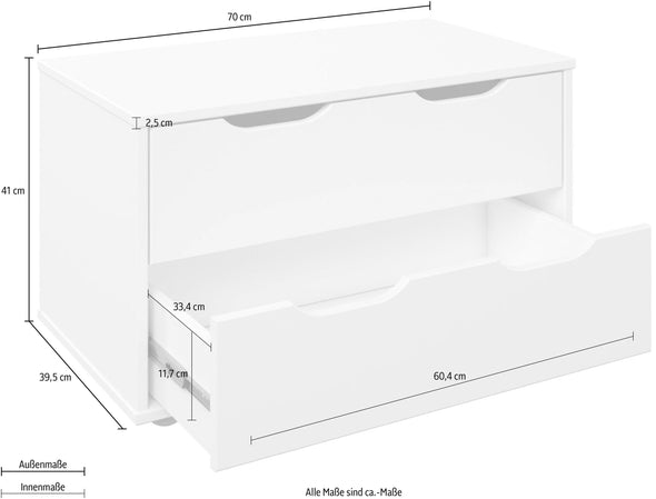 Comoda alba Tide cu 2 sertare mari 70 cm - LunaHome.ro