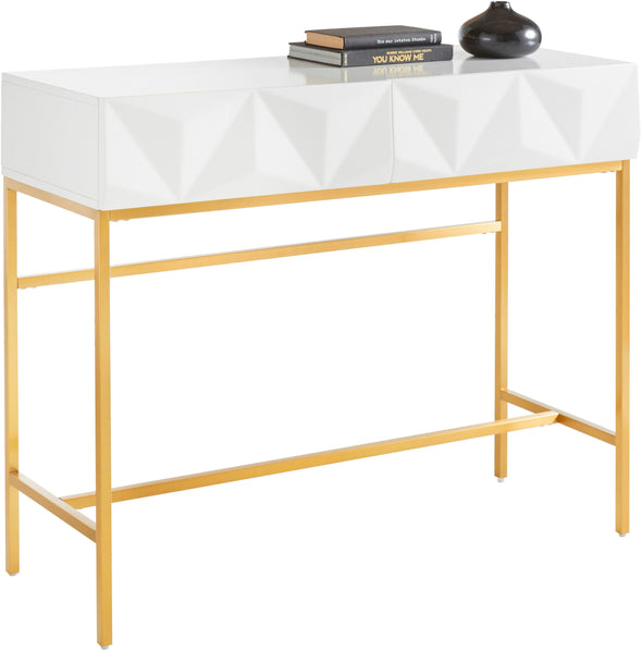 Comoda consola Minfi cu fronturi 3D alb si cadru metalic auriu 110 cm - LunaHome.ro