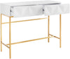 Comoda consola Minfi cu fronturi 3D alb si cadru metalic auriu 110 cm - LunaHome.ro