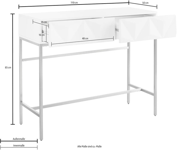 Comoda consola Minfi cu fronturi 3D alb si cadru metalic auriu 110 cm - LunaHome.ro