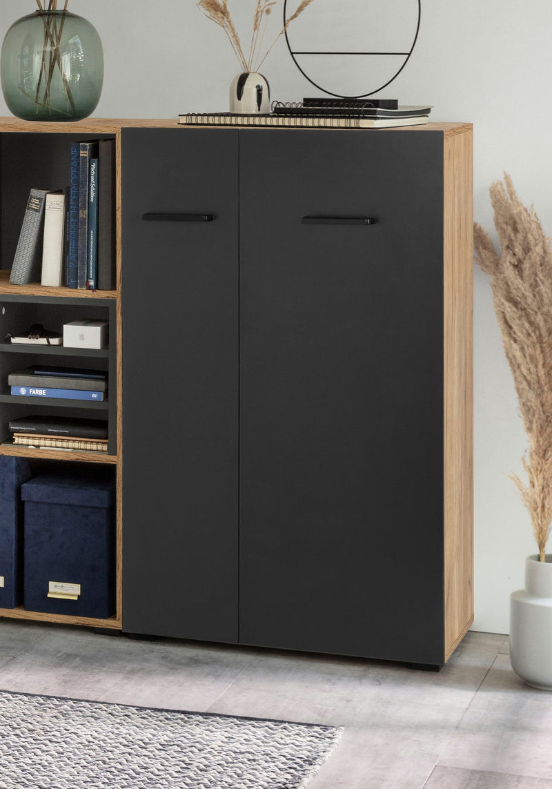 Comoda de birou Moid cu fronturi negre 64,5 cm lățime - LunaHome.ro