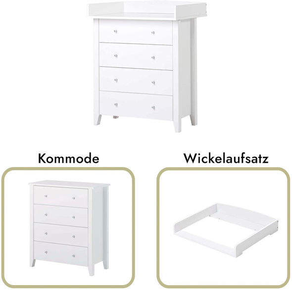 Comodă de înfășat Hoppekids Christian alba 84 cm lățime - LunaHome.ro