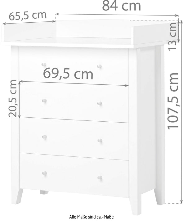 Comodă de înfășat Hoppekids Christian alba 84 cm lățime - LunaHome.ro