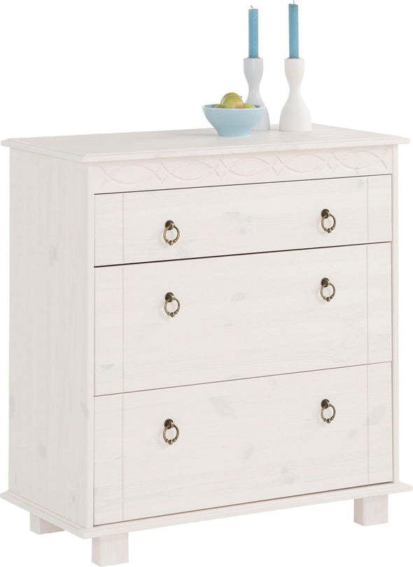 Comoda din lemn masiv de pin Indra, alb rustic, 74 cm - LunaHome.ro