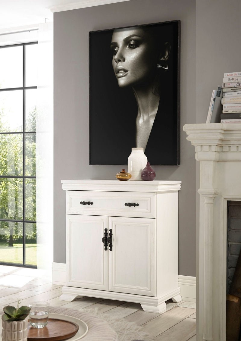 Comoda eleganta Royal alba cu 2 usi si un sertar 88 cm lățime - LunaHome.ro