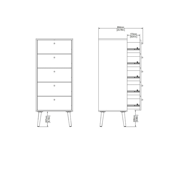 Comoda inalta Bodo cu 5 sertare, design scandinav 50 cm