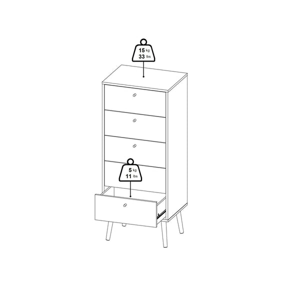 Comoda inalta Bodo cu 5 sertare, design scandinav 50 cm