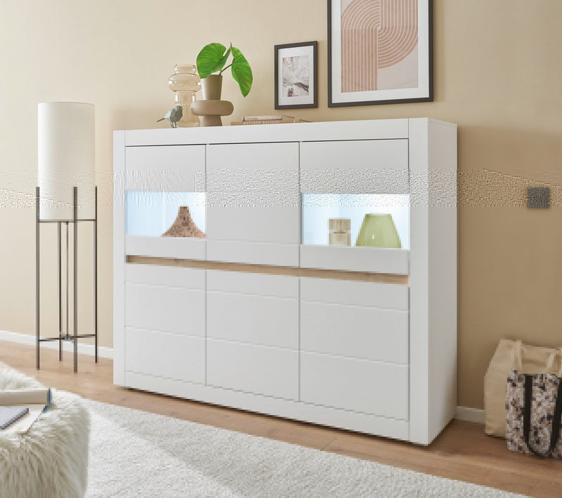 Comoda inalta Chester alb mat cu detaliu schimbabil 165 cm - LunaHome.ro