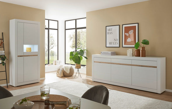 Comoda inalta Chester alb mat cu detaliu schimbabil 217 cm - LunaHome.ro