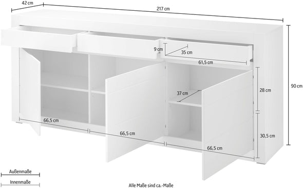 Comoda inalta Chester alb mat cu detaliu schimbabil 217 cm - LunaHome.ro