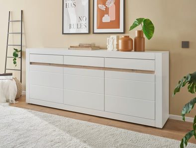 Comoda inalta Chester alb mat cu detaliu schimbabil 217 cm - LunaHome.ro