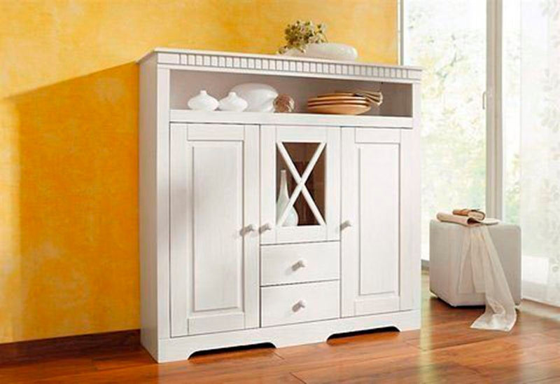 Comoda înaltă Lisa din lemn masiv de pin cu 3 usi, 130 cm latime - LunaHome.ro