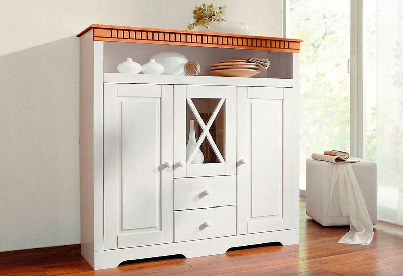 Comoda înaltă Lisa din lemn masiv de pin cu 3 usi, 130 cm latime - LunaHome.ro