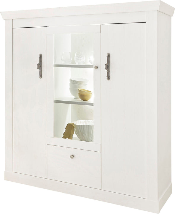 Comoda inalta Ravenna alba cu aspect de lemn, 140 cm - LunaHome.ro