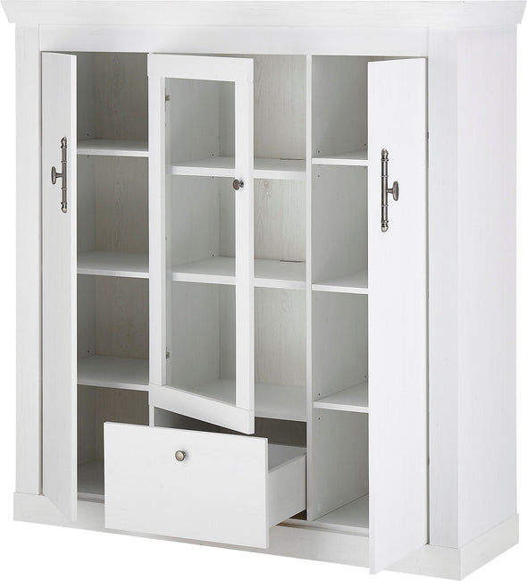 Comoda inalta Ravenna alba cu aspect de lemn, 140 cm - LunaHome.ro
