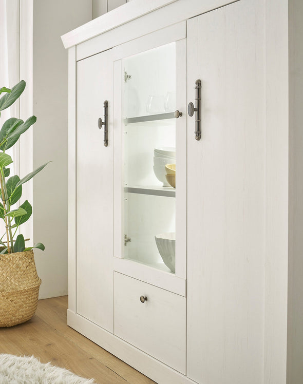 Comoda inalta Ravenna alba cu aspect de lemn, 140 cm - LunaHome.ro