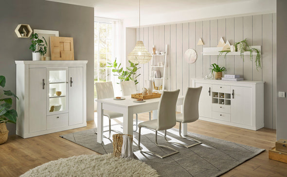 Comoda inalta Ravenna alba cu aspect de lemn, 140 cm - LunaHome.ro