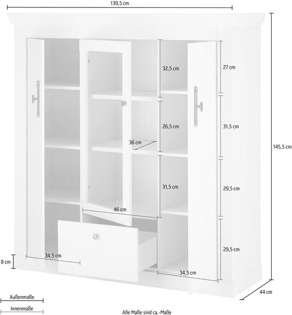 Comoda inalta Ravenna alba cu aspect de lemn, 140 cm - LunaHome.ro