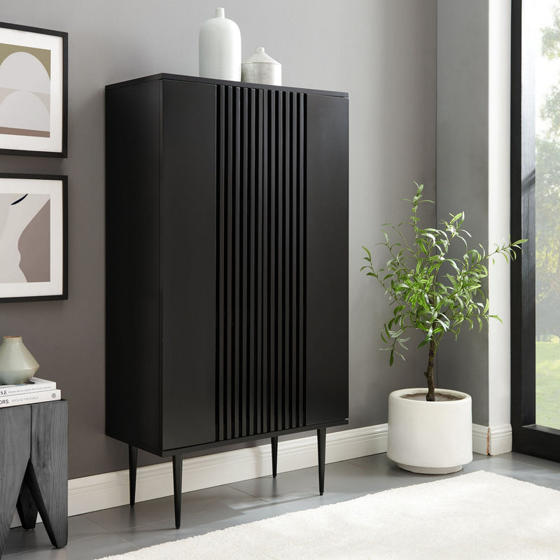 Comoda inalta Saltaire neagra cu model modern 80 cm lățime - LunaHome.ro
