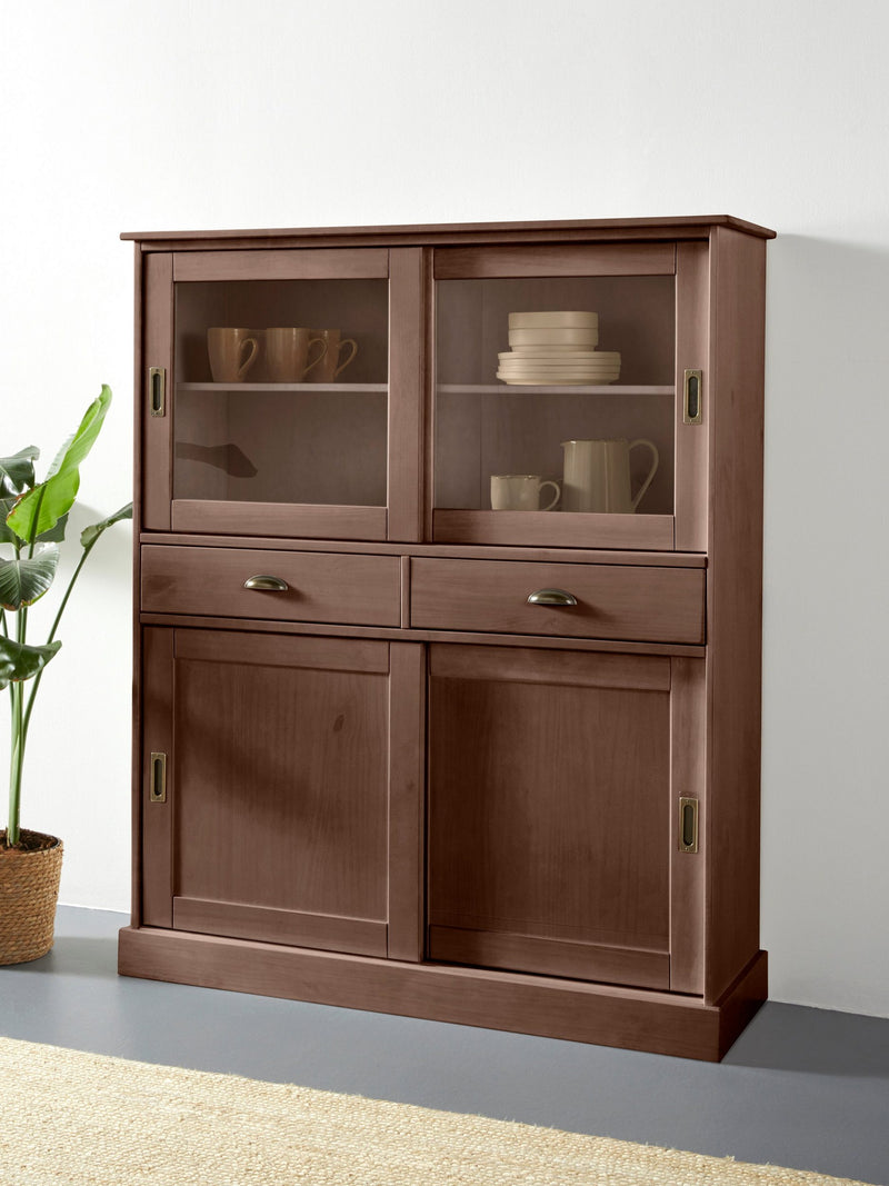 Comodă înaltă Schröder maro inchis din lemn de pin 114 cm lățime - LunaHome.ro