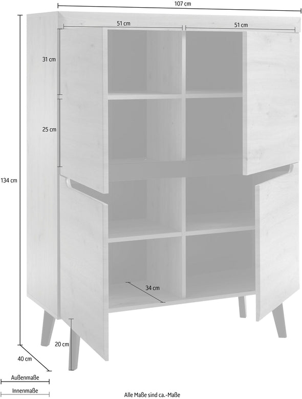 Comoda inalta »Torge« cu design scandinav, aspect de lemn, 107 cm latime - LunaHome.ro